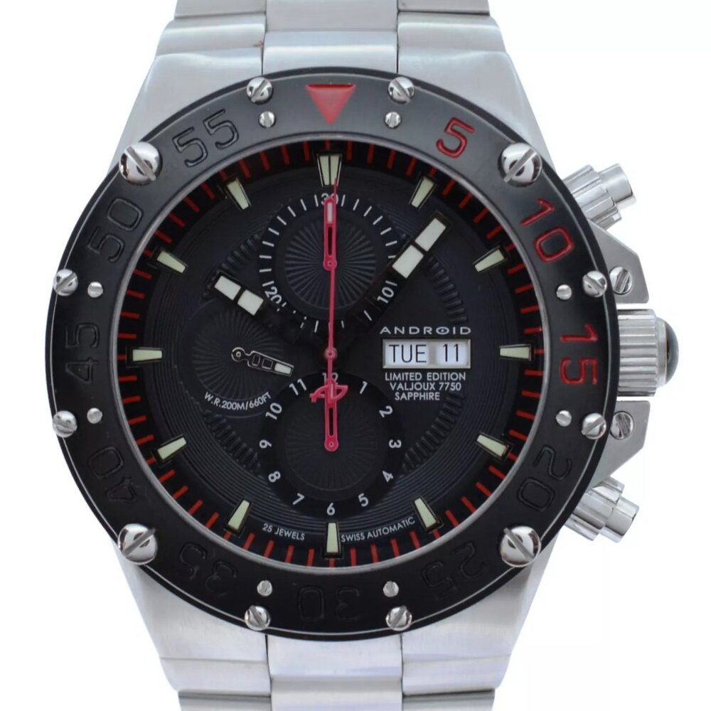 Android Men's 50mm Divemaster Enforcer Watch Valjoux 7750 Limited 500 Ref AD905!
